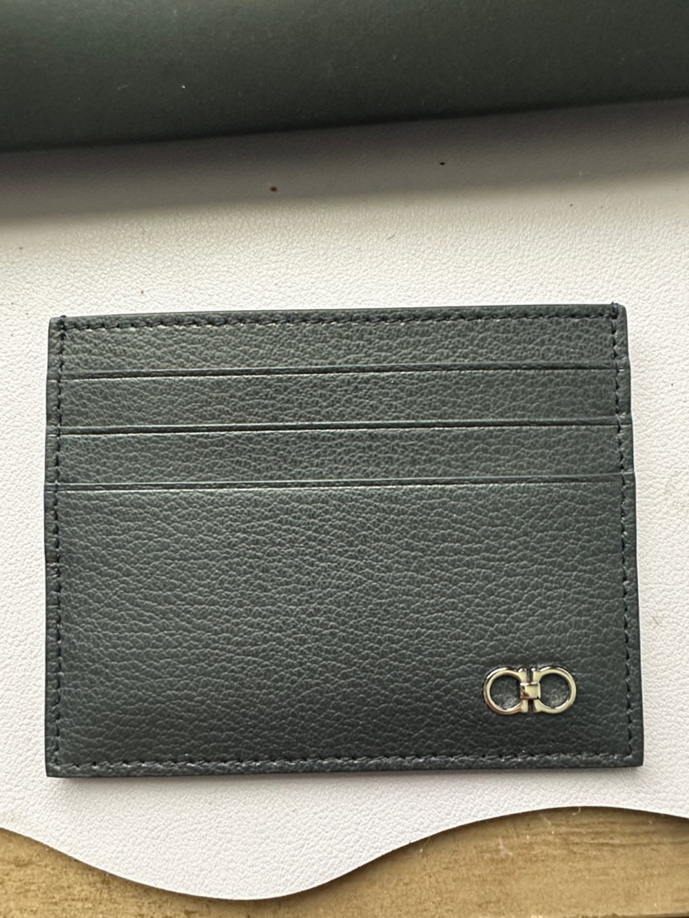 Salvatore Ferragamo Dark Blue Leather Card Case with Gancini Logo